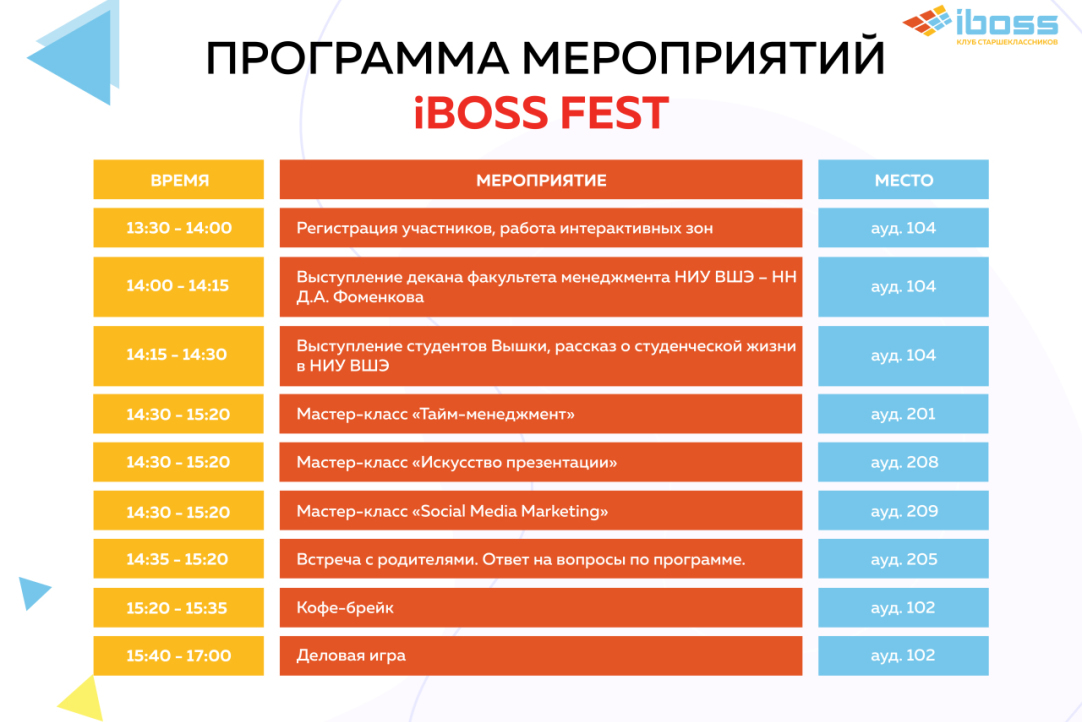 Фестиваль-открытие клуба для старшеклассников "IBoss"