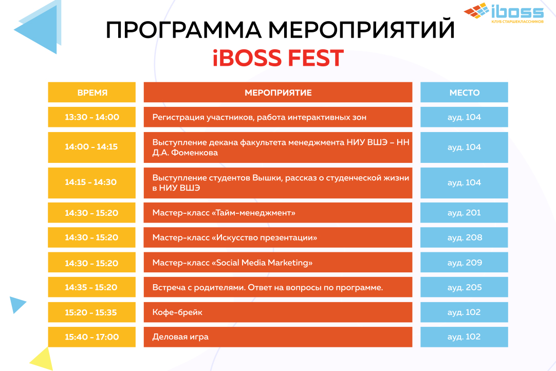 Иллюстрация к новости: Фестиваль-открытие клуба для старшеклассников "IBoss"
