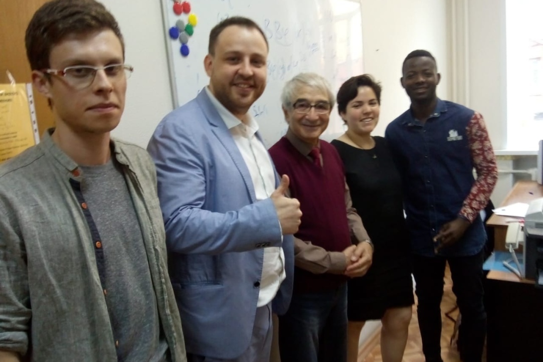 In the photo: an applicant Semyon Malykh, Ivan Remizov, Vyacheslav Grines, student Fernanda Florido-Calvo, student Peter Solomon